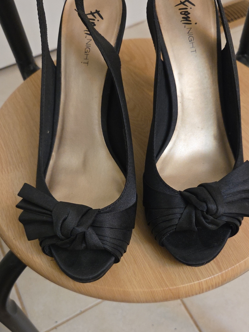 New Balance Black Knot Peep-Toe Slingback Heels